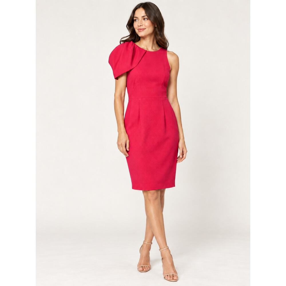 Black Halo Fuchsia Pink One Shoulder Sculptural Sleeve Sheath Dress 6